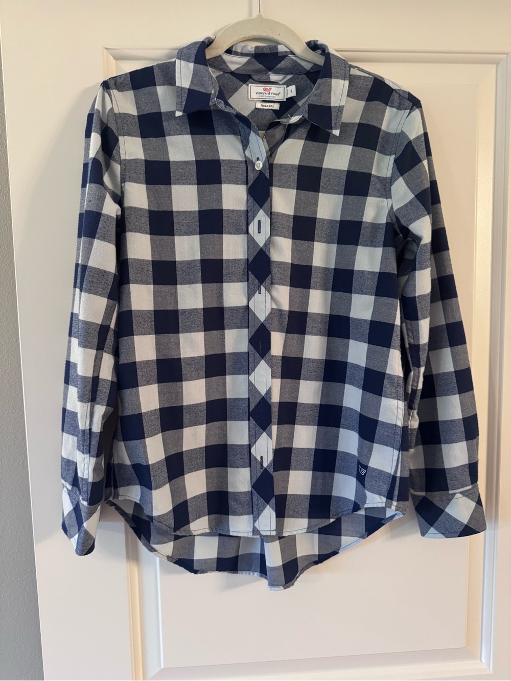 Vineyard Vines Women’s Navy White Buffalo Check Flannel Shirt Size 2